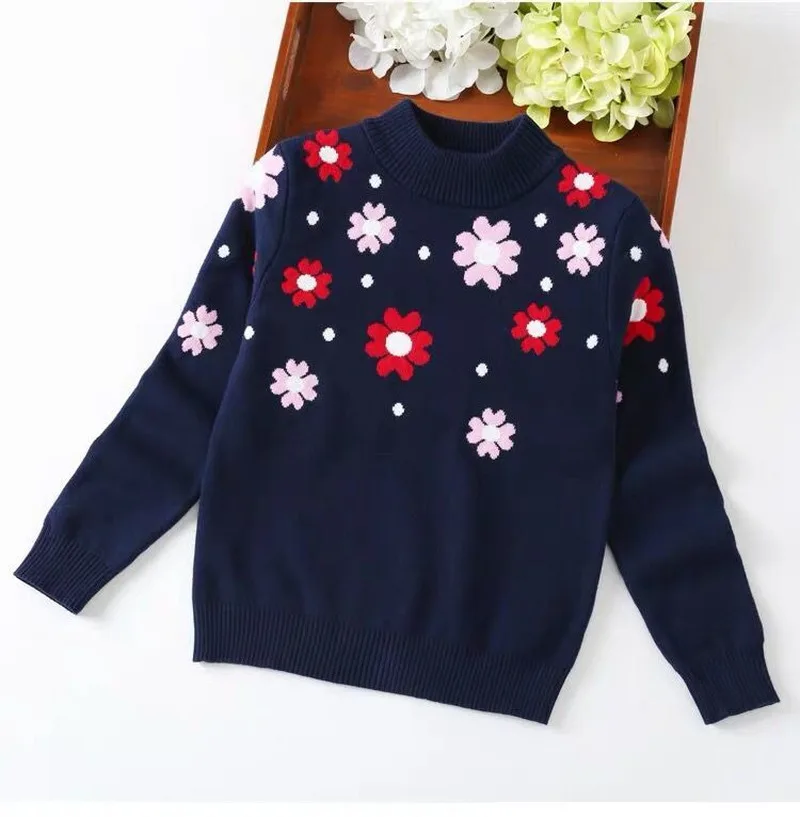 Свитер г. Зимний теплый вязаный свитер с длинными рукавами для маленьких девочек пуловер для девочек топ для девочек от 4 до 12 лет, свитер с цветочным рисунком