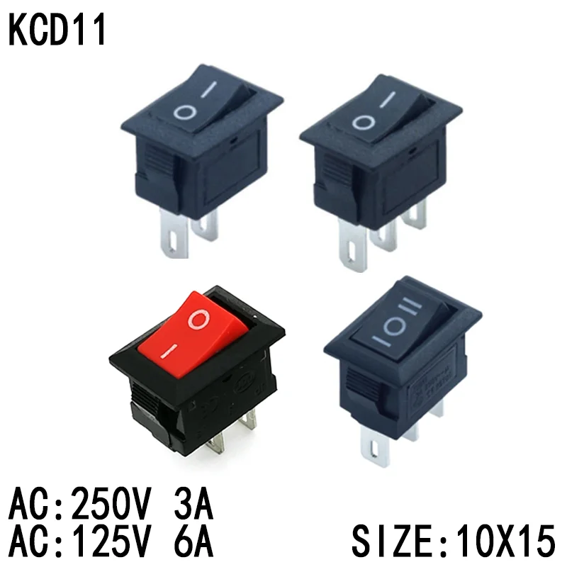 

10PCS KCD11 Push Button Switch 10x15mm 3A 250V Boat Car Rocker Switch SPST 2Pin Snap-in On/Off Switch