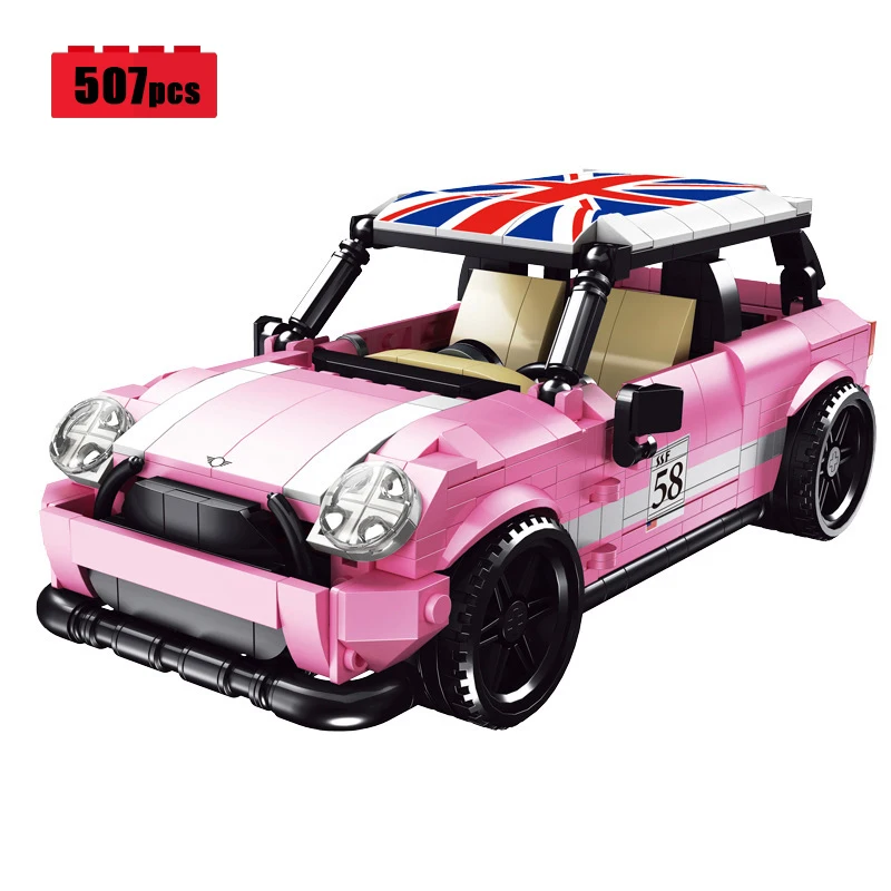 

Pink Sports Car MINI Cooper Technical Building Blocks Bricks Speed Champions Assembling Model Toys for Children Christmas Gift