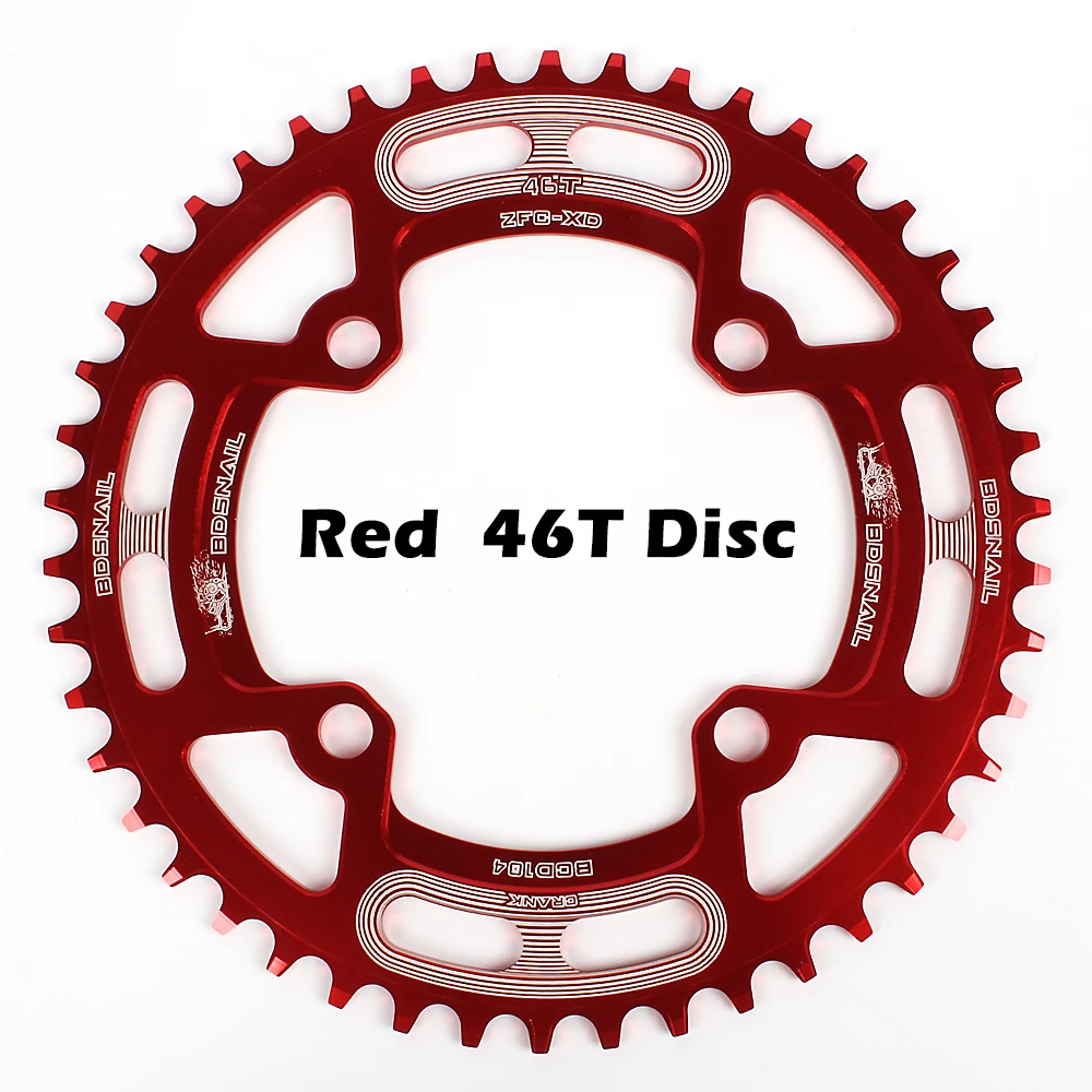 Red 46T Велосипедная цепь, кольцо 104BCD для горного велосипеда, одноцепное кольцо, диск, узкая широкая цепь, 44 T/46 T/48 T/50 T/52 T, велосипедная круглая шатунная пластина - Цвет: Red 46T