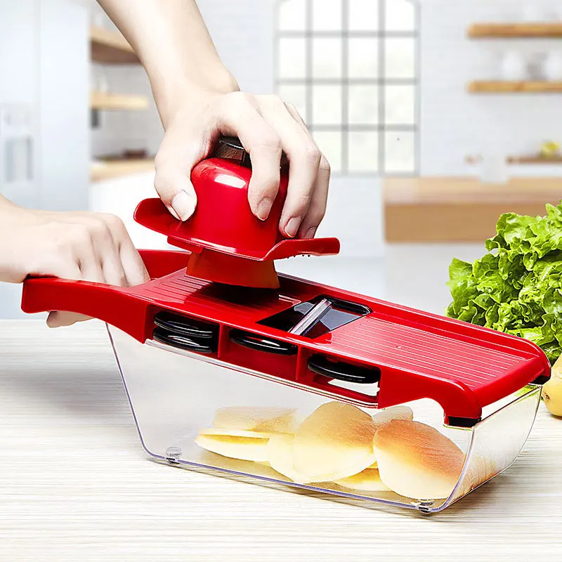 Sendowtek Cortador de Verduras y Frutas Picadora de Verduras Multi  Rebanador de Verduras Manual Mandolina Cortador de Alimentos Multifuncional  Vegetable Slicer Cutter con 2 Cuchillas para Cortar en Cubitos, 3  Rebanadoras y