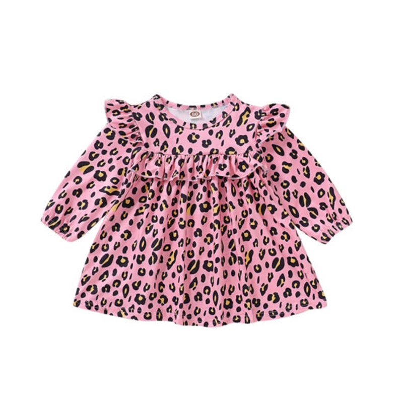 

2020 New Fashion Toddler Baby Girl Princess Dress Long Sleeve Ruffles A-Line Pink Leopard Print Flower Baby Girl Dress Clothes