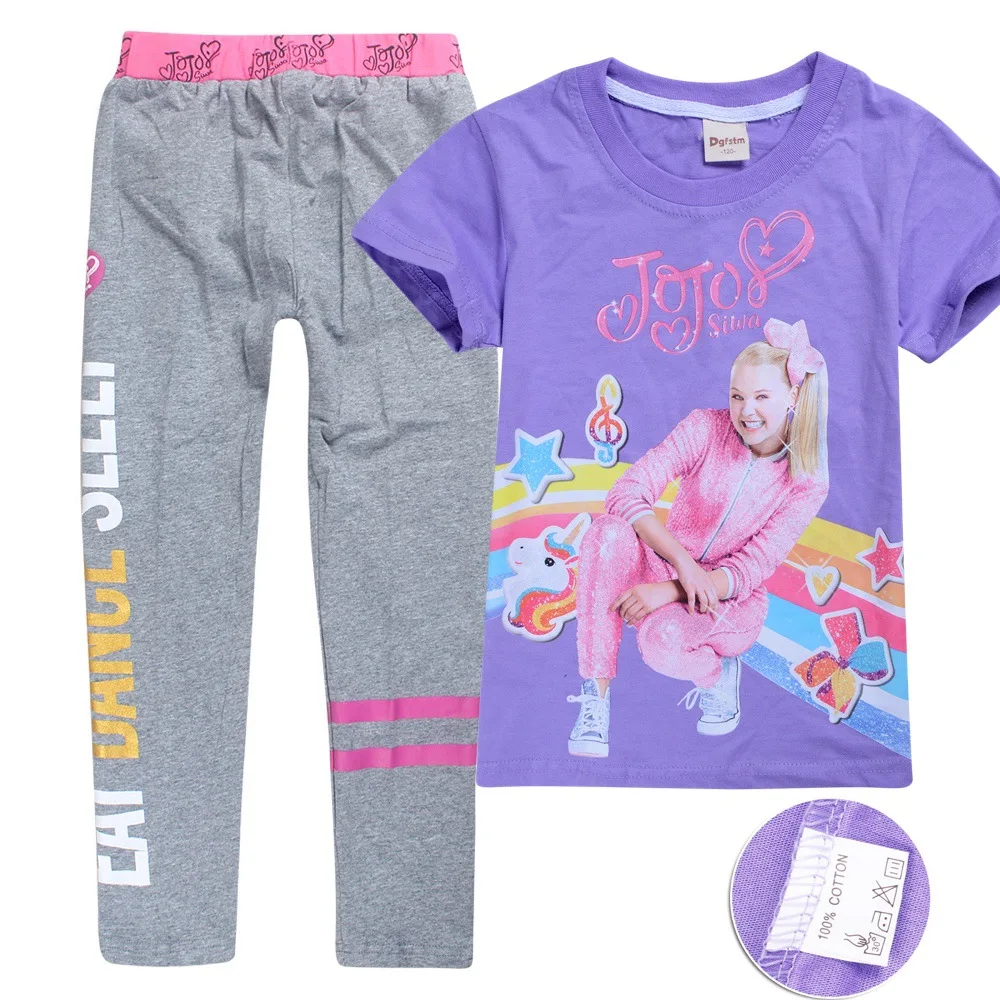 0000 JOJO Siwa/Одежда для маленьких девочек от 8 до 12 лет, футболки с коротким рукавом для малышей, розовая одежда для крупных детей, футболка+ штаны на день рождения для девочек - Цвет: 0000