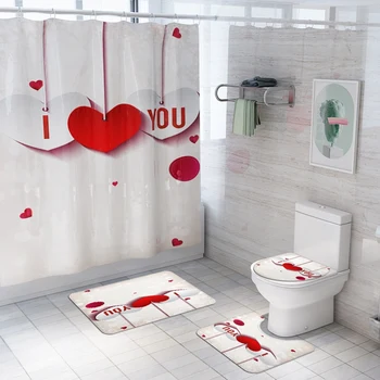 

Bathroom Shower Curtain Waterproof Bath Curtain Set Toilet Cover Mat Non-Slip Bathroom Rug Set