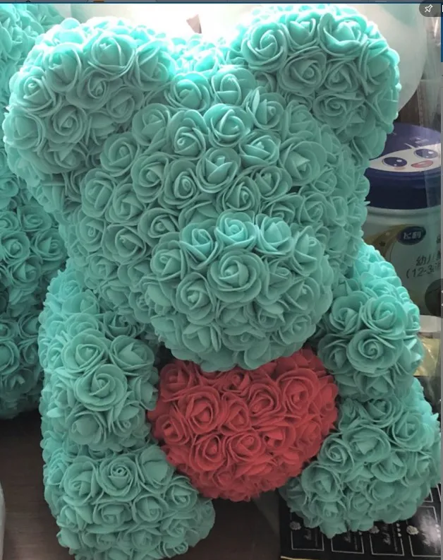 40 см розовый медведь розы сердце цветок подарок для девушки день рождения свадьба - Цвет: Зеленый