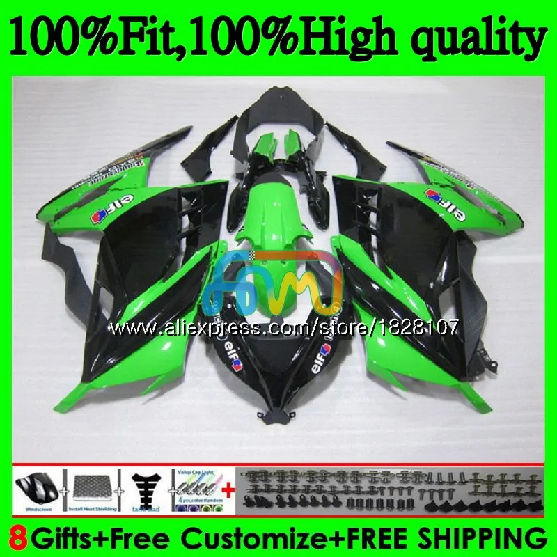 Инъекции для KAWASAKI ZX3R EX300 EX ZX 300R 4BS. 9; Цвет: ярко-цвета: зеленый, черный ZX-3R ZX300R 13, 14, 15, 16, 17, 2013 обтекатели - Цвет: No. 1