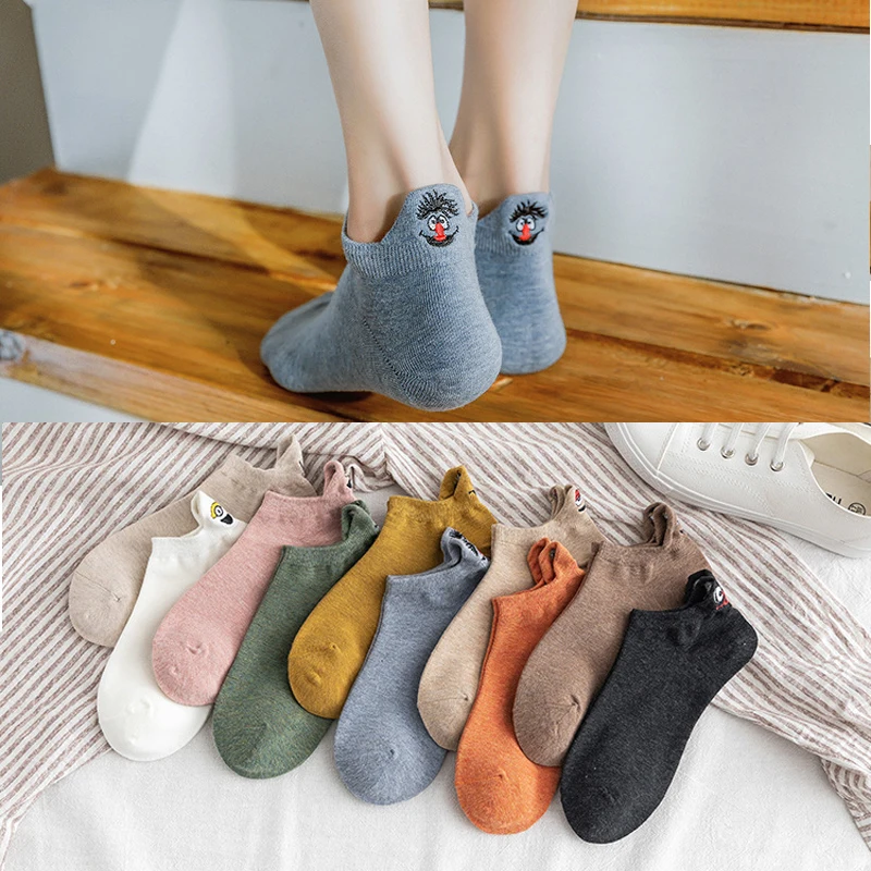 Каваи вышитые экспрессии конфетный оттенок женский носки короткие модные девушки лодыжки забавные Женские носочки хлопок дышащие летние