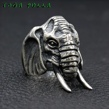 

Retro Elephant Ring Men Women 316L Stainless Steel Motorcycle Biker Rings Vintage Punk Rock Jewelry Animal Head Ring Size 7-13