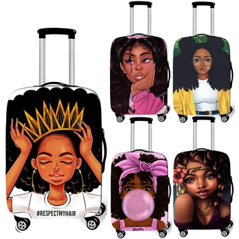 

Afro Lady Girl print luggage cover brown women / Africa Beauty Princess suitcase covers elastic travel trolley case cover