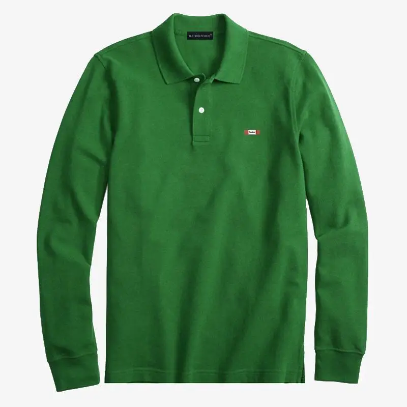 Хлопок, XS-4XL, высокое качество, мужские весенние и осенние рубашки поло с длинным рукавом, повседневные мужские рубашки поло с отворотом, модные мужские топы s - Цвет: Зеленый