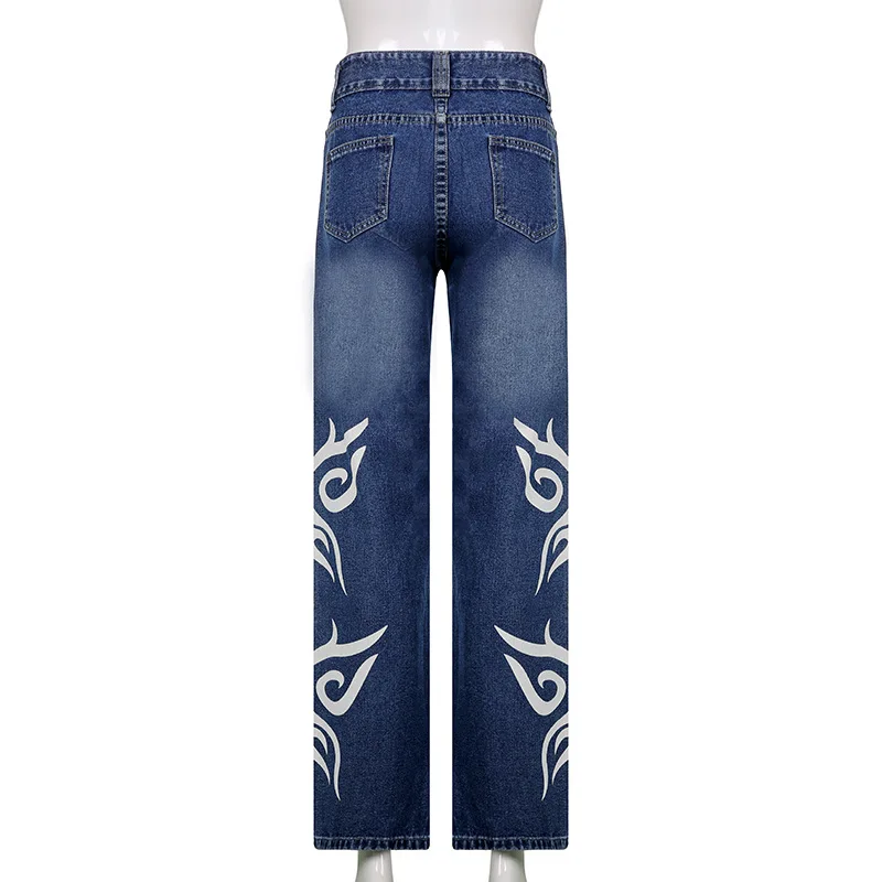 Sifreyr Butterfly Print Baggy Jeans Women Autumn Low Waist Denim Flare Pants Harajuku Streetwear Vintage Y2k Fairy Grunge Jeans jeans women