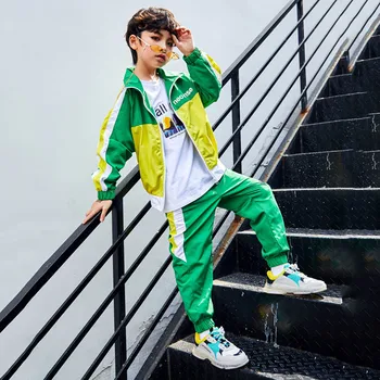 

Fashion Jazz Dance Costumes Green Hiphop Street Dance Practice Wear Kids Stage Performance Rave Outfit Casual Clothing DF1629