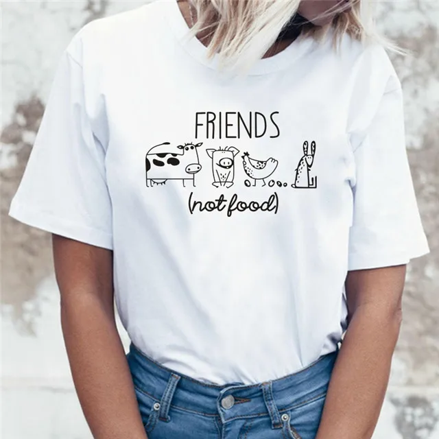 Женская футболка друзья не еда Женская веганская Вегетарианская футболка для женщин сохранить животных веганский подарок - Цвет: WT0816