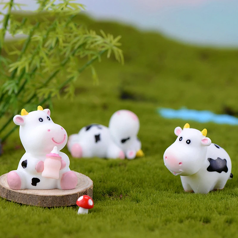 Micro Landscape Cow Figurines Miniature Dairy Cattle Animal Model Little Statue