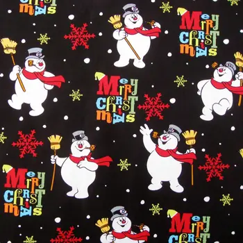 

1 yard Christmas snowman and snowflower printed Cotton Woven Fabric (width=140cm)