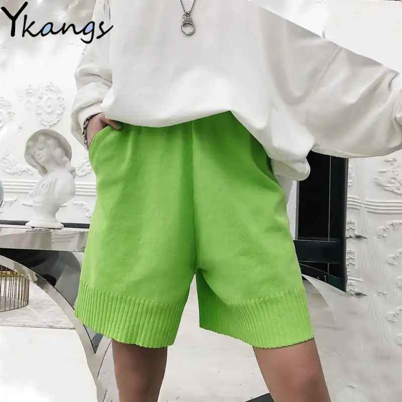 shorts de cintura alta de malha