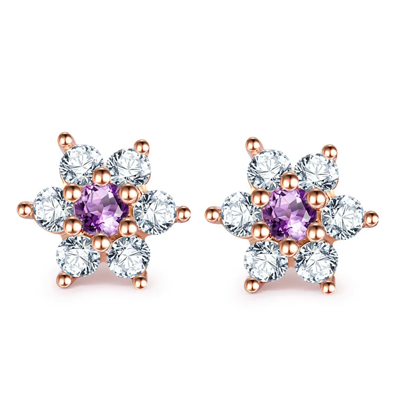 

2colors Cute Flower Crystal CZ Rhod small Stud Earring Paved Shiny Austrian Cubic Zirconia Gold-Color Jewelry for Women