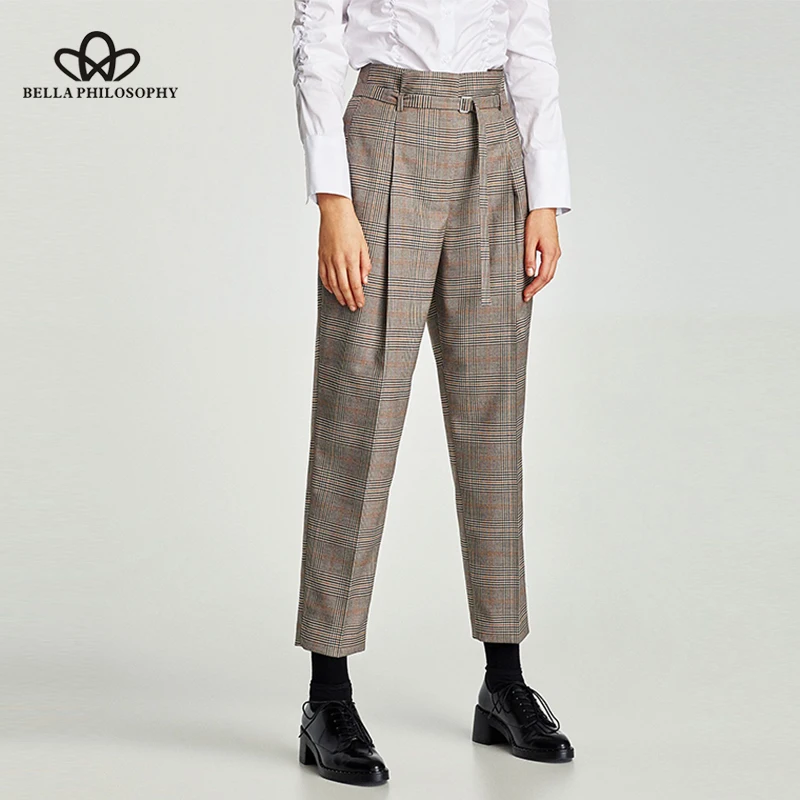 Luck A 2020 casual pants women capris houndstooth plaid sashes zipper pants female workwear pants for women bottoms Luck A 2020 casual pants women capris houndstooth plaid sashes zipper pants female workwear pants for women bottoms