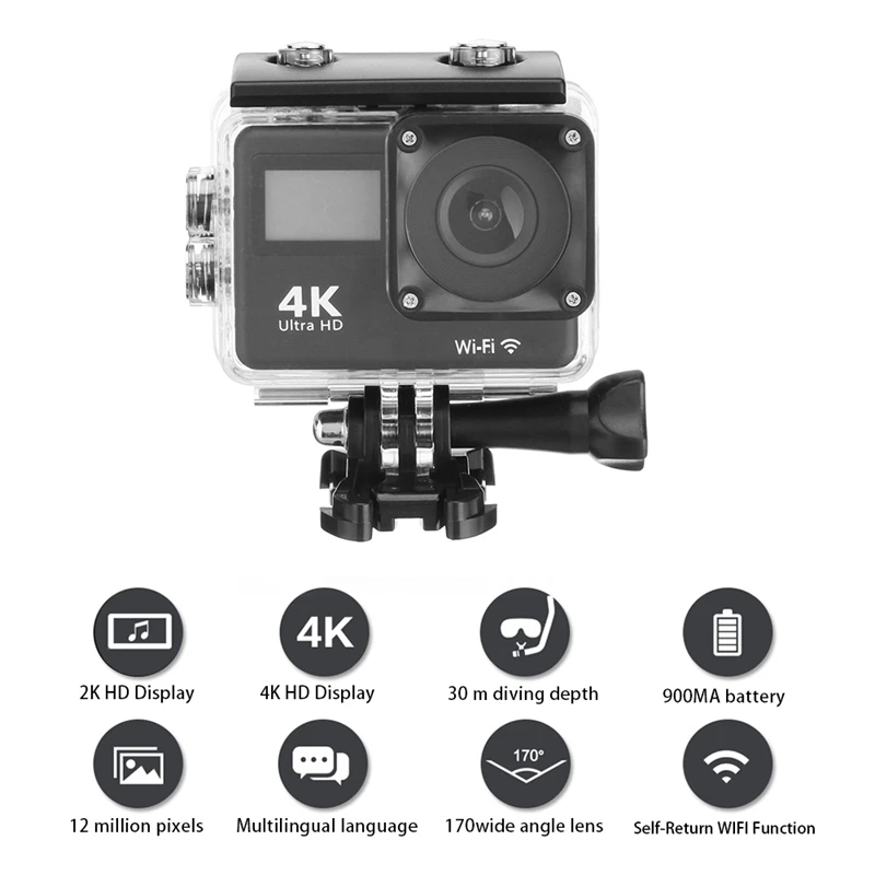BEST4K экшн-камера, wifi, пресс-экран, 8 Мп, 30 м, водонепроницаемый, 170 градусов, широкоугольный объектив, HD спортивная экшн-камера DV для спорта/дайвинга