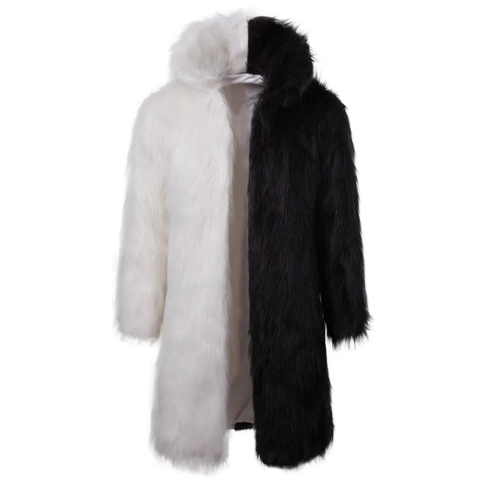 Зимнее Мужское пальто с мехом в стиле панк-рок, длинная куртка с капюшоном, черно-белое пальто из искусственного меха в стиле пэчворк, мужской костюм для сцены, для ночного клуба, диджея, певца - Цвет: patchwork