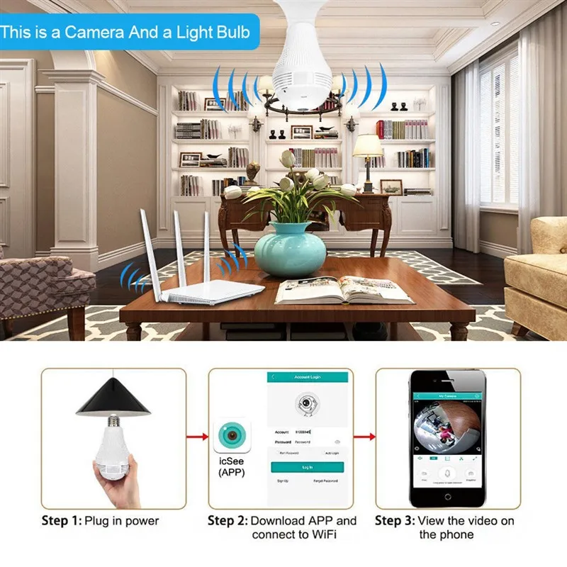 Moresave 360 градусов светодиодный свет 960P беспроводной панорамный дом безопасности WiFi CCTV рыбий глаз лампа ip-камера в форме лампы двухстороннее