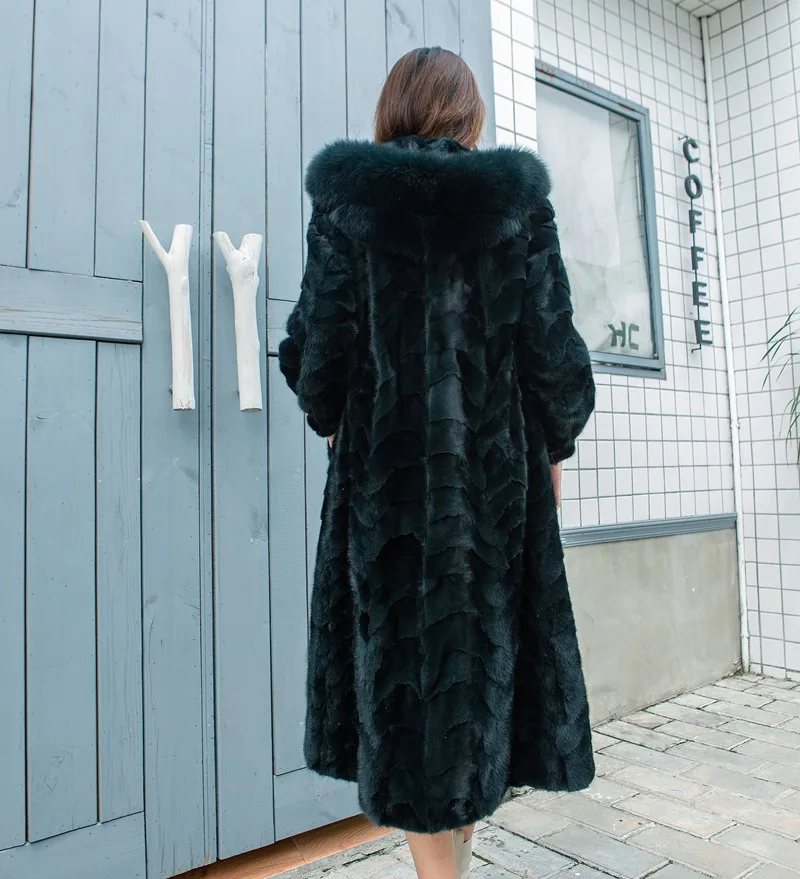 110 см Натуральная норковая шуба куртка лиса Мужская куртка с капюшоном зимняя женская меховая х-длинная верхняя одежда пальто плюс размер 3XL LF9125