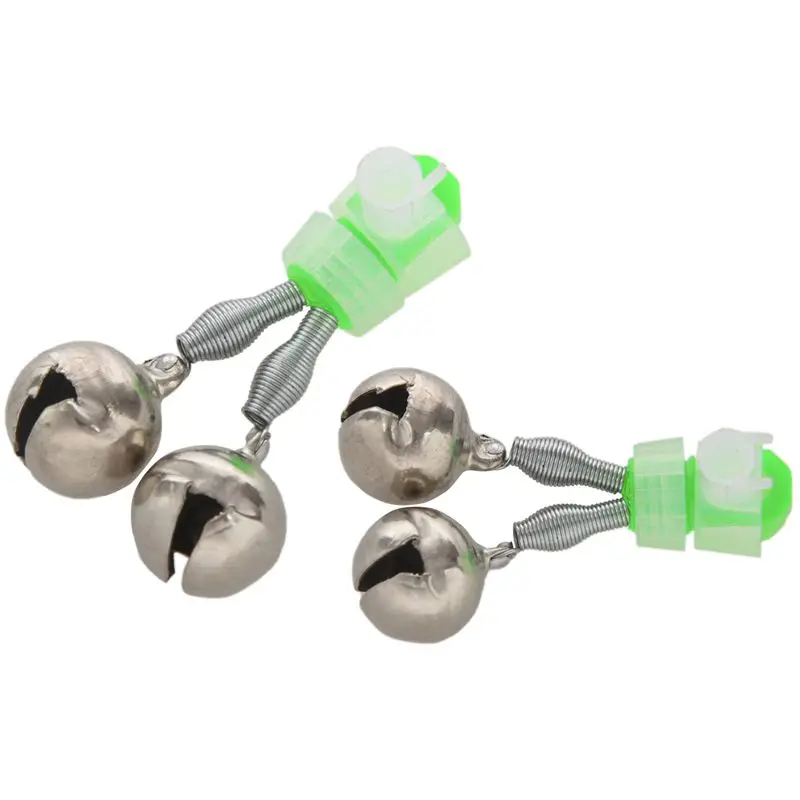 

10pcs Fishing Rod Tip Twin Bells Ring Fish Bait Alarm, Green Silver