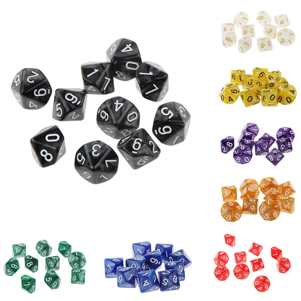 20x 22mm Ten Sided Dice D10 for Playing Dungeons D&D TRPG Roleplay Game Toys Party Gambling Dices Game Digital Dices