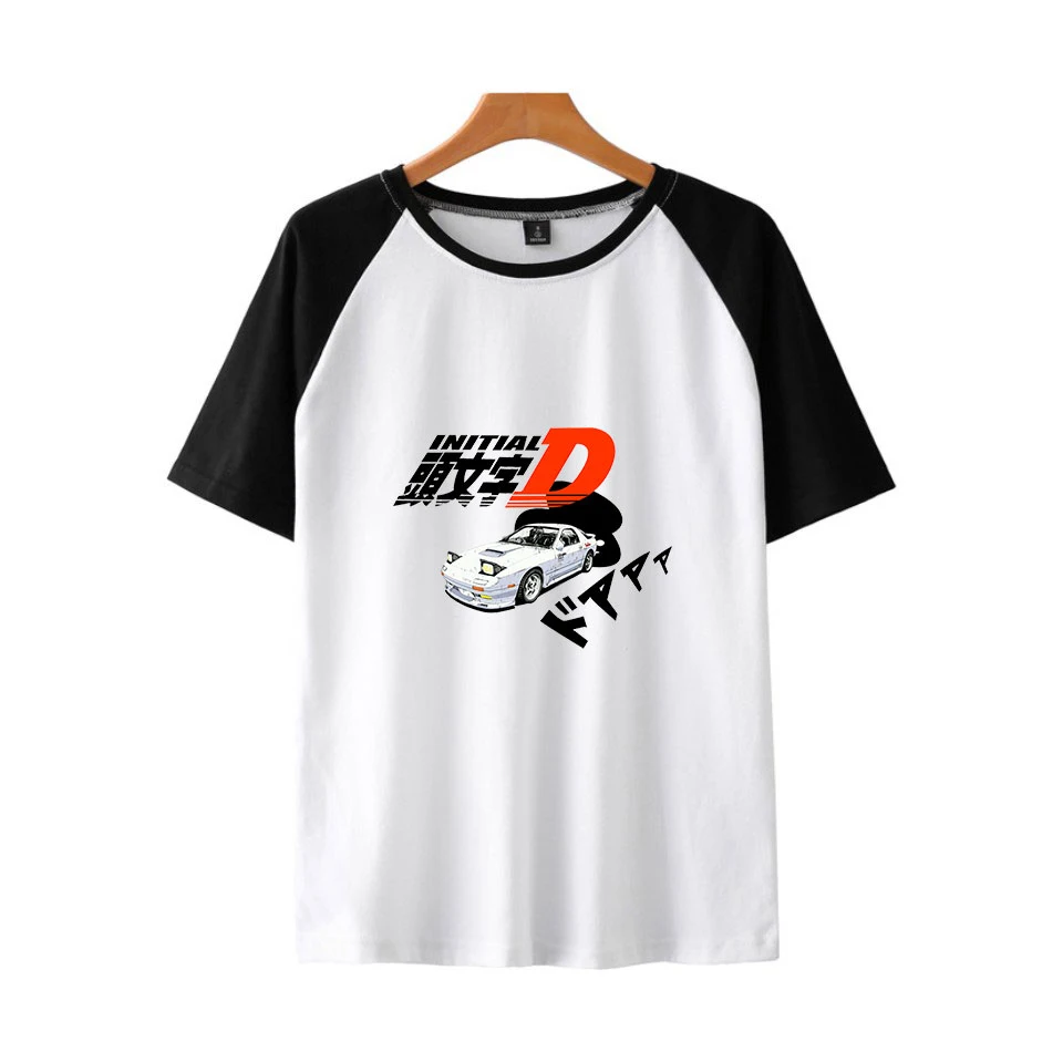 Japanese Cartoon Style T-shirt Initial D Streetwear harajuku T shirt men clothes Black splice Tees