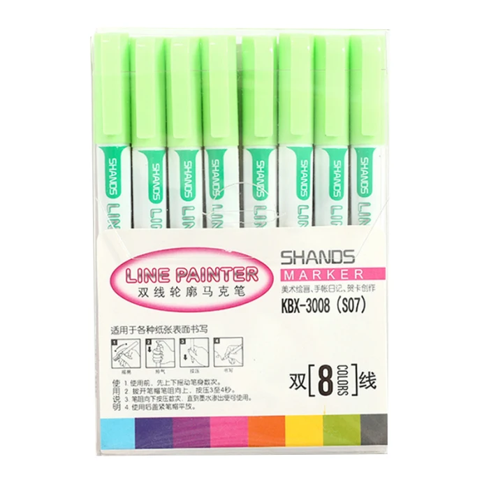 8 Pcs Double Line Contour Pen Color Marker Pen Student Marker Stationery Set FKU66