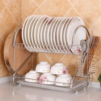 

Double Layer Dish Drainer Kitchen Cutlery Drain Rack Storage Organizer Dishes Plates Organization Shelf Chopping Board Holder