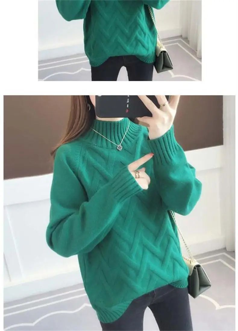 women's autumn and winter new long-sleeved half-high collar base thick sweater sweater sweater women loose casual Solid