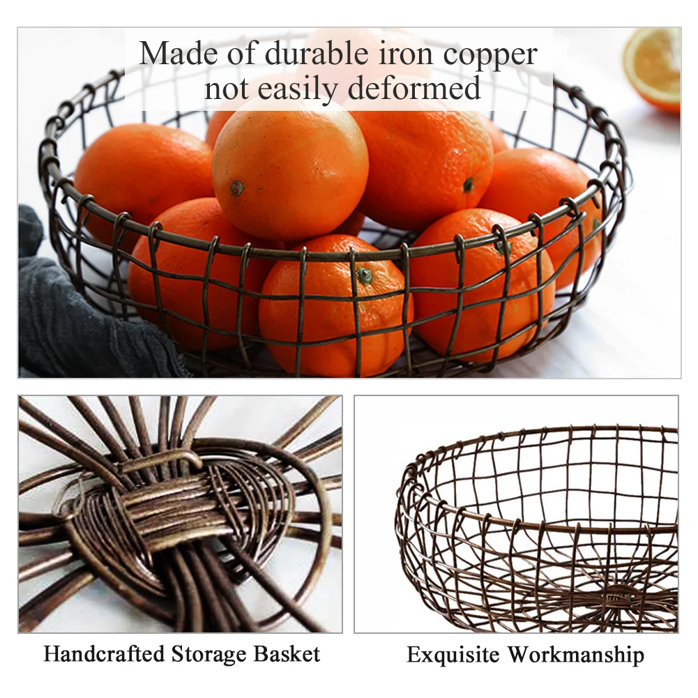 Fruit Tray Multipurpose Iron Retro Organizer Japanese Style Minimalist Hand Weaved Storage Basket Household Durable Practical