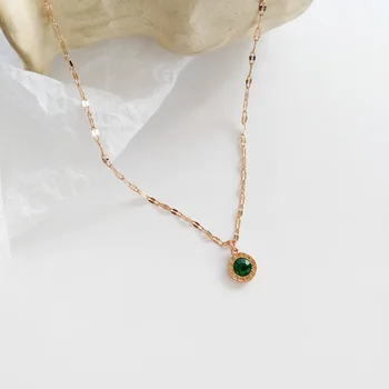 

Fashion Beautiful Neclace Thin Link Chain Delicate Design Small Round Green High Quality Crystal Pendant Necklace Women Jewelry