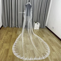 New Luxury 3M Long Wedding Veil Full Applique One Layer of Cathedral Length Veil On the Edge Two Uses With Comb With Silver Wire