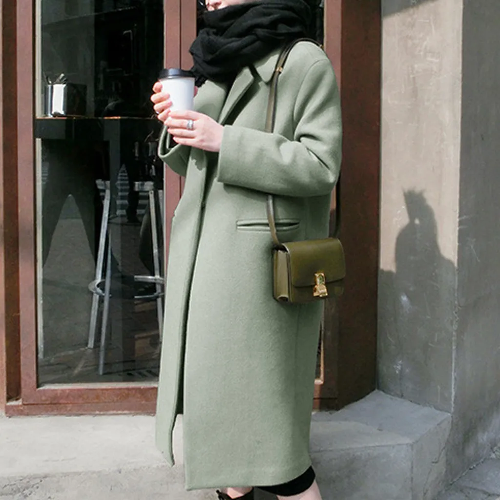 Women Wool Coat, Winter New Casual Korean Version Slim Long Coat,full Sleeve Suit Collar Womens Plus Size Fashions Coats#J30