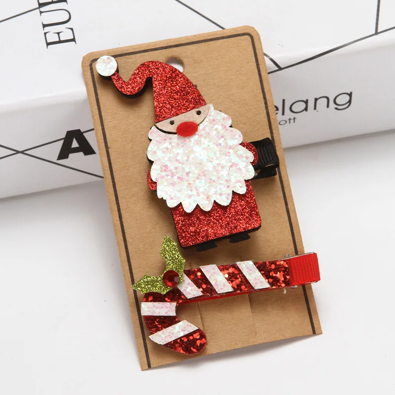 Santa-cane Заколки для волос с мультяшным оленем, Санта Клаусом, Рождественский набор для женщин и девочек, заколки для волос, детские рождественские подарки - Цвет: Santa-cane