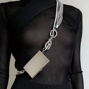 

European and American Personality Fashionable Metallic Mini Bag with Chain Accessories Personality All-match Female Diagonal Bag