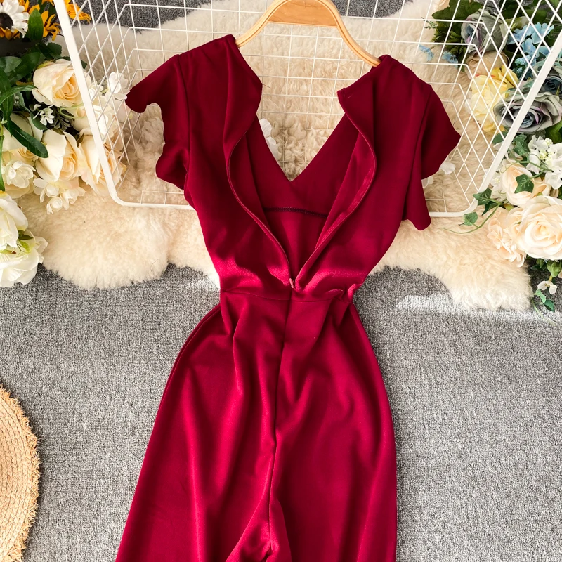 Alphalmoda женский комбинезон,, гофрированный короткий рукав, металлическая пряжка, ремень для широкой талии, летние модные комбинезоны