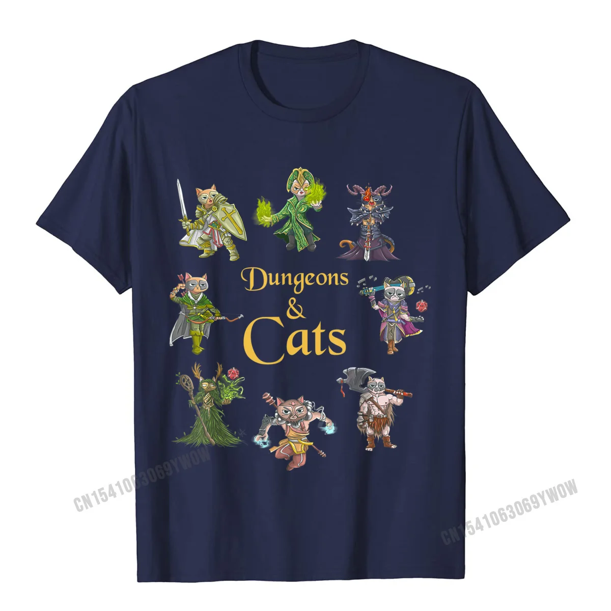 High Quality Men's T Shirt Crewneck Short Sleeve Cotton Fabric Print Tops & Tees Summer Tops T Shirt Wholesale Dungeons And Cats Funny Cute Tabletop Gaming Geek Roleplay T-Shirt__922 navy