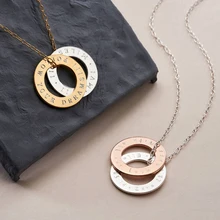 

Simple Double Circles Necklace Engraved Name Date Message Washer Necklace Personalized Customized Jewelry For Men Women