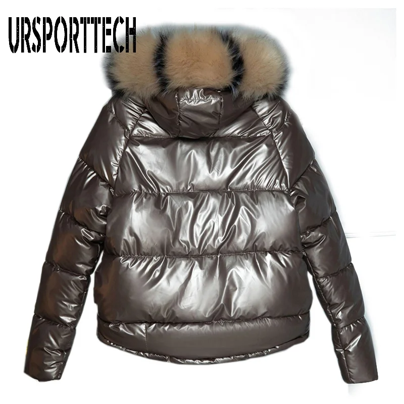 URSPORTTECH Winter Jacket Women Parka Fur Collar Glossy Puffer Jacket Winter Coat Women Plus Size Cotton Padded Jackets Outwear
