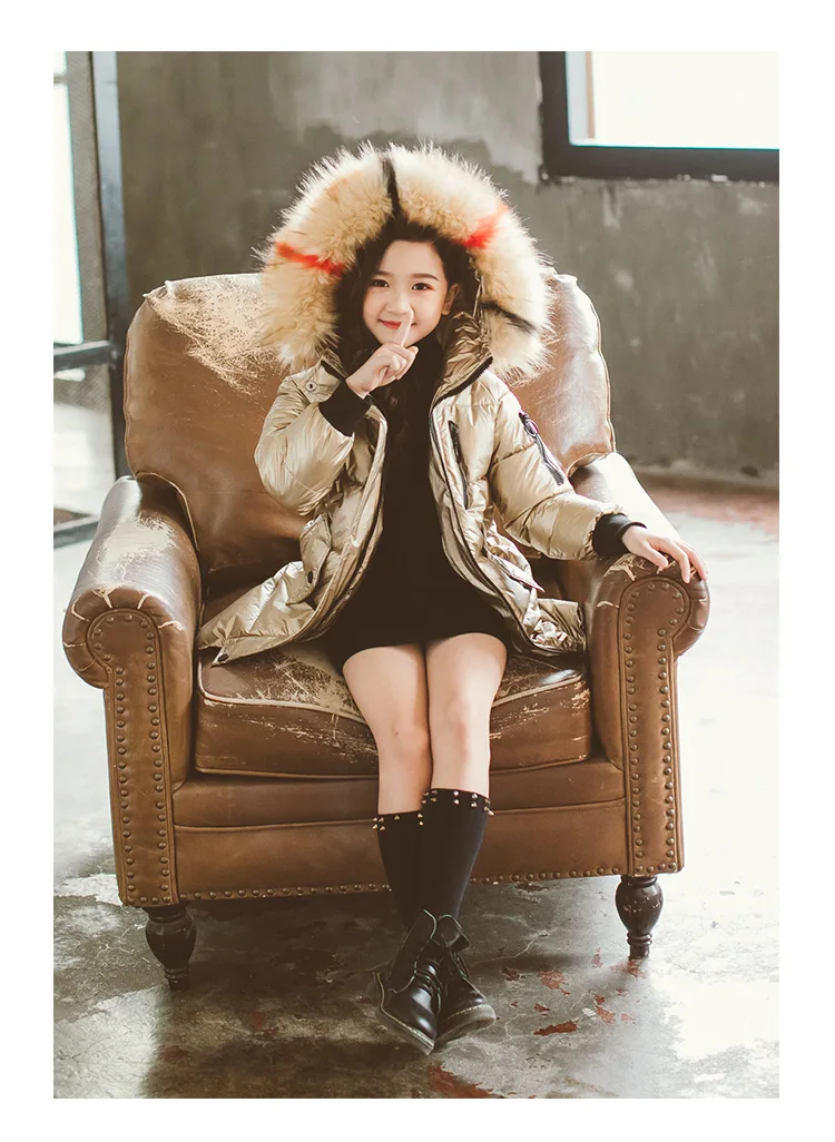 Down Jacket for Girls Children Winter Clothes Snowsuit Jacket for Girls Warm Fur Collar Hooded Long Down Coats Kids Outerwear