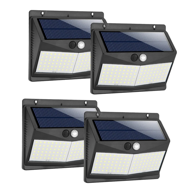 4pcs 108LED 4 шт., трёхсторонний 140 светодиодный светильник на солнечной батарее, уличный светильник, 3 режима, мощный яркий PIR датчик движения, настенный светильник, водонепроницаемый светильник для двора - Испускаемый цвет: 4pcs 108LED