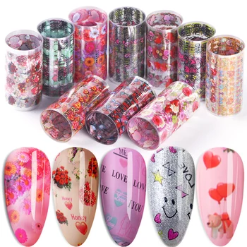

10Roll Romantic Valentine Nail Foil Flowers Sweet Heart Love Lips Transfer Sticker Polish Manicure Nail Art Decoration SAXKH83