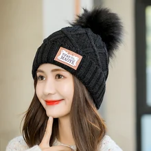 Шапка женская зимняя высокого качества с подкладкой из теплого меха вязаная шапка модная толстый шапка с помпонами и надписью MAOYE шапка женская