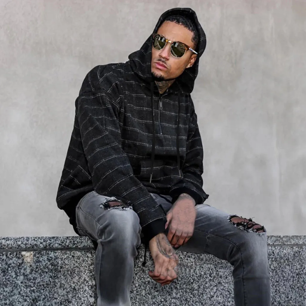 Мужские клетчатые свитшоты в стиле ретро 2019 хип-хоп мужская повседневная