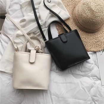 

women bag PU Bucket Casual Solid purses and handbags Korean ladylike Shoulder Bags Simple style