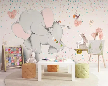 

Beibehang wallpaper for walls 3 d Cute cartoon elephant rabbit children room background wall wallpaper home decor papier peint