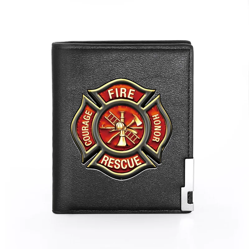 Men Women Leather Wallet Firefighter Control Cover Billfold Slim Credit Card/ID Holders Inserts Money Bag Male Short Purses 